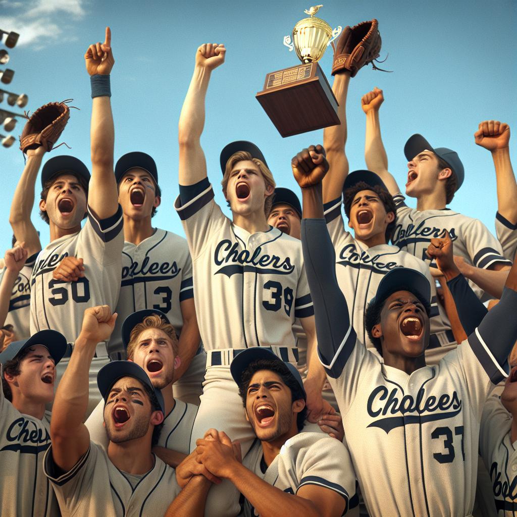 College baseball victory celebration.