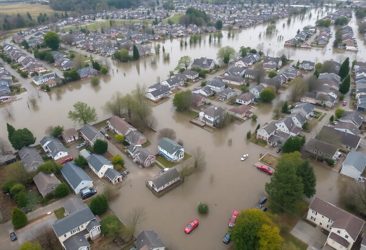 Aerial view of Asheville, North Carolina, following catastrophic flooding from Hurricane Helene.