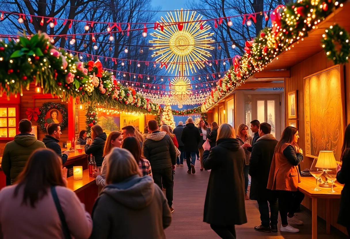 People celebrating the holidays in Asheville with pop-up bars and art exhibits.