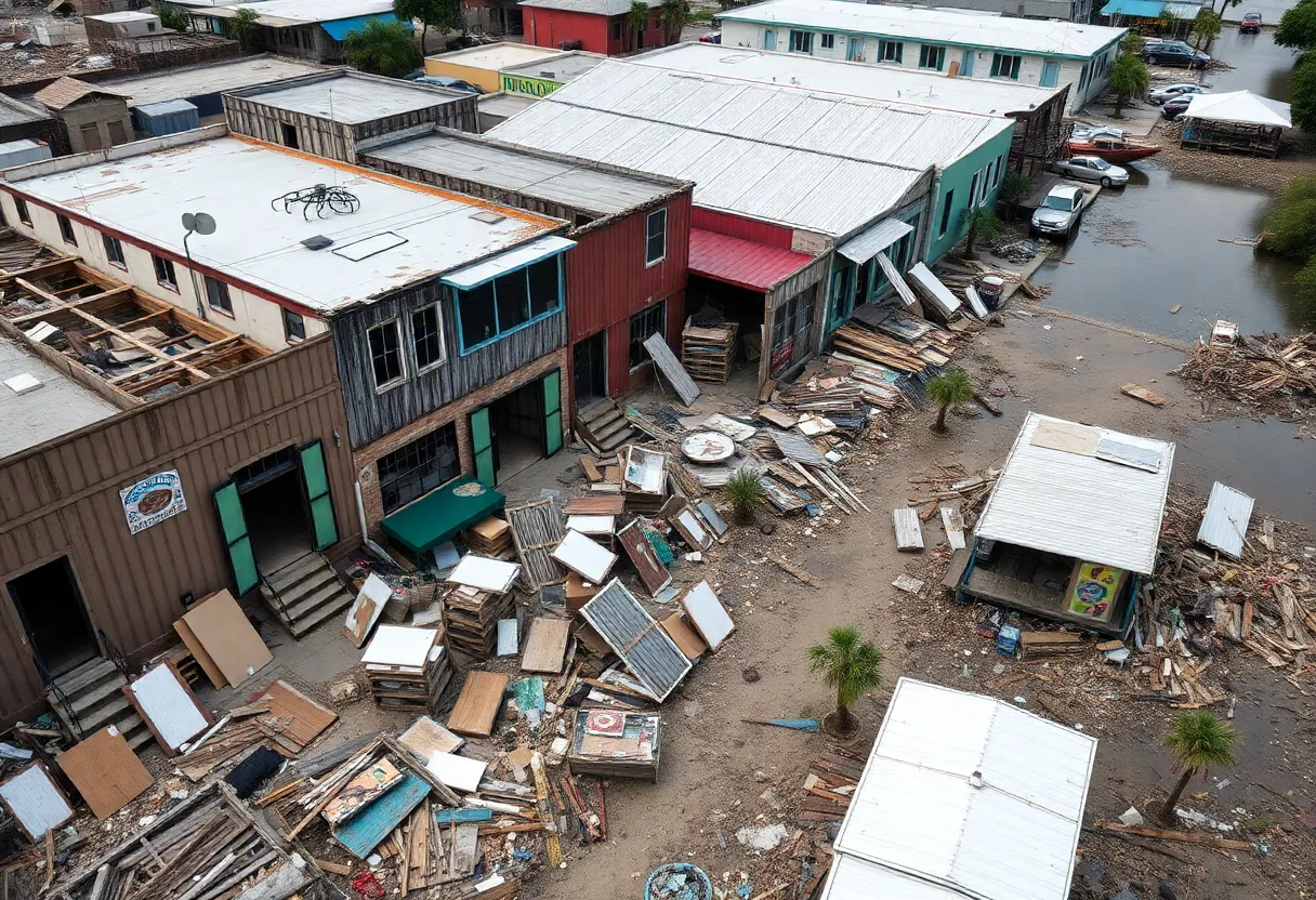 Devastated River Arts District in Asheville after Hurricane Helene