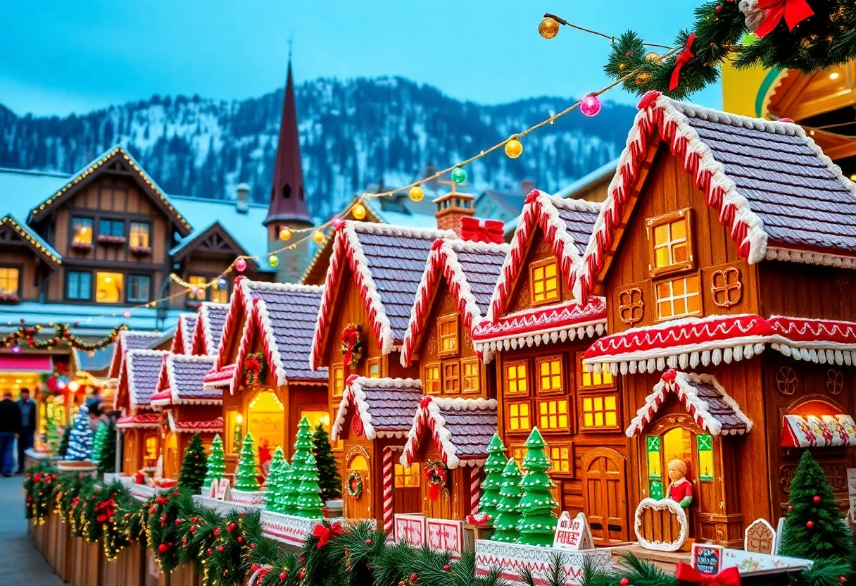 Colorful gingerbread houses displayed at a local Asheville market