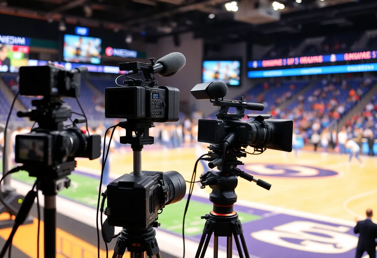 Broadcasting equipment for live sports at UNC Asheville