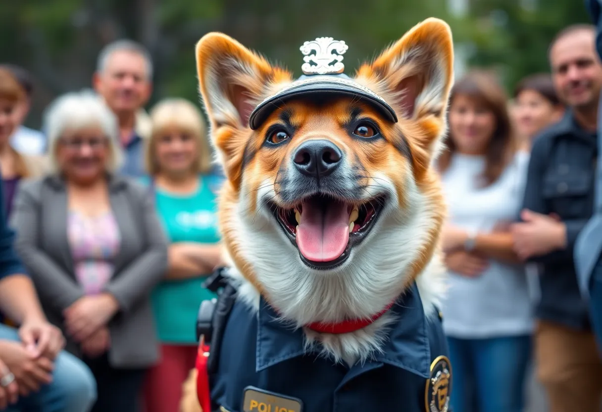 Officer Kora, a therapy dog, interacting with community members in Asheville.