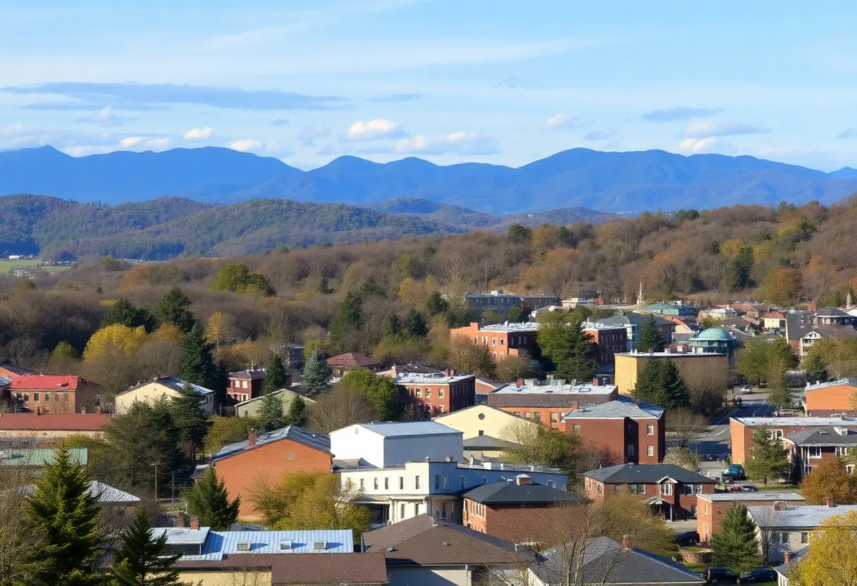 Scenic view of Asheville, NC with Blue Ridge Mountains
