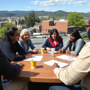 Residents discussing Asheville city development changes in a community meeting.