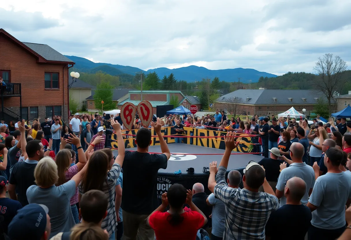 Community support event in Asheville with wrestling