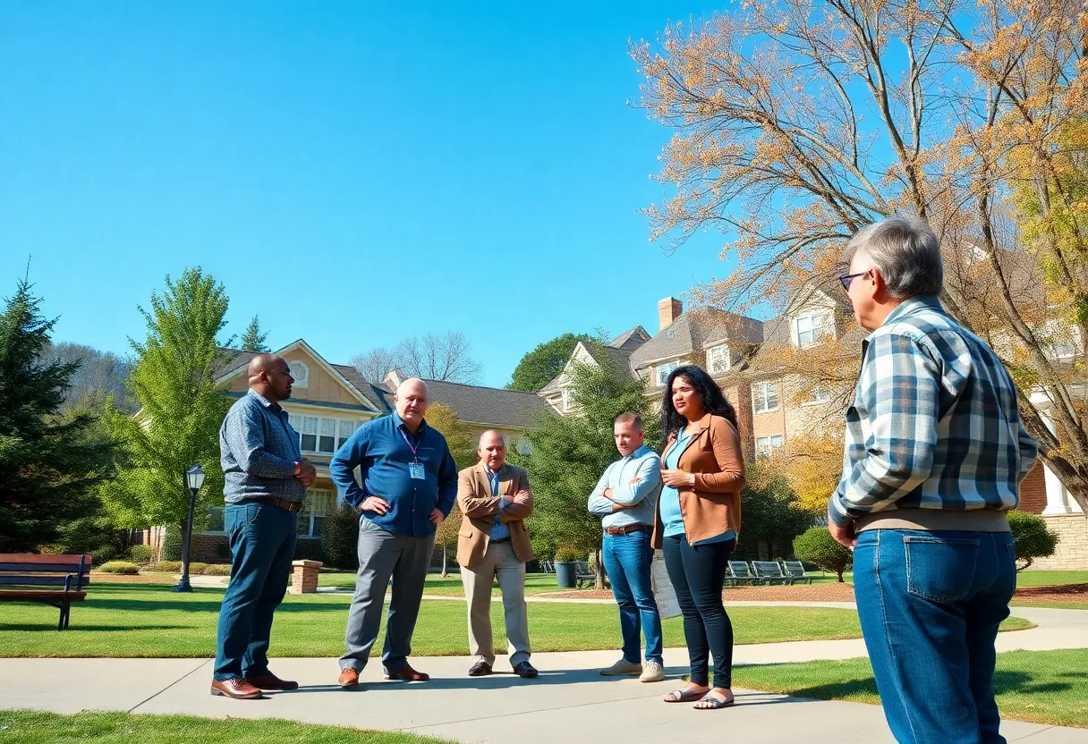 Residents of Asheville expressing concern in a community park