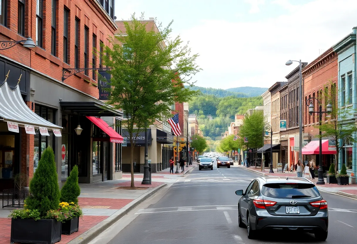 Asheville downtown with improvement signs and clean streets