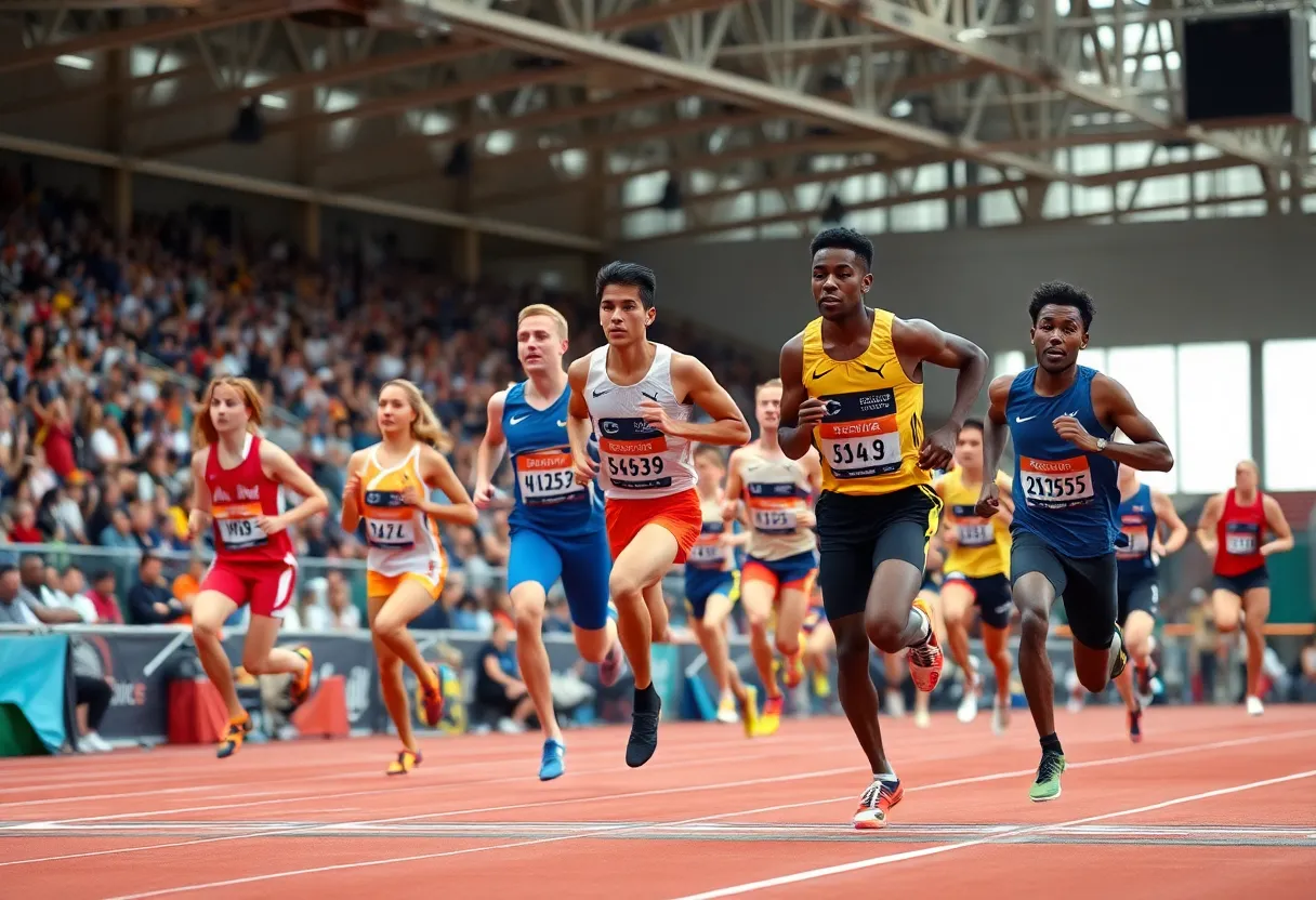 Athletes competing at the UNC Asheville track and field event.