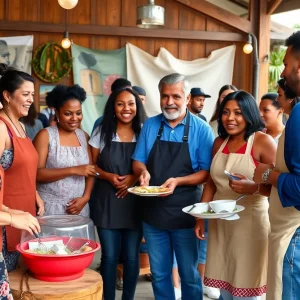 Artists and culinary workers collaborating in a supportive community environment