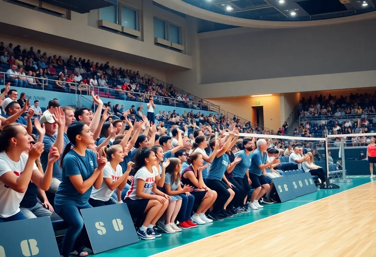 Fans cheering at a Gardner-Webb volleyball match