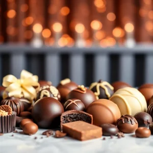 Assorted gourmet chocolates showcased elegantly for an awards event.