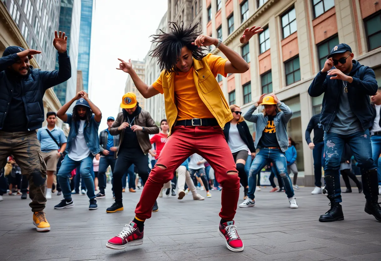 Performers showcasing vibrant hip-hop dance moves