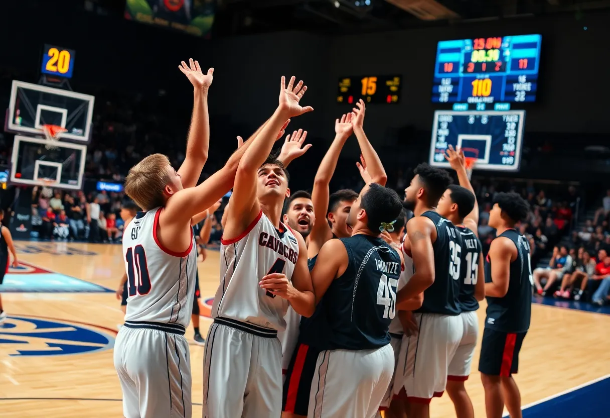 UNC Asheville Bulldogs celebrating their victory over Charleston Southern