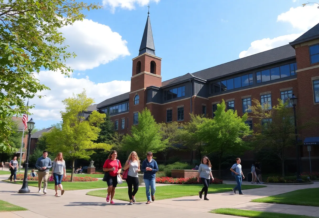 Students walking on UNC Asheville campus during recovery.
