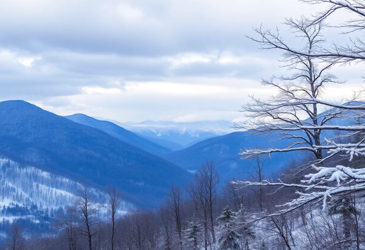 Snow-covered landscape in Western North Carolina during winter