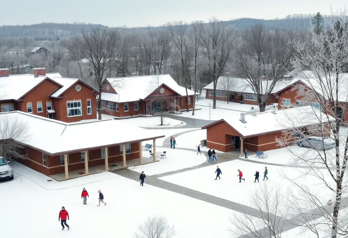 Snowy scene at a school in Western North Carolina