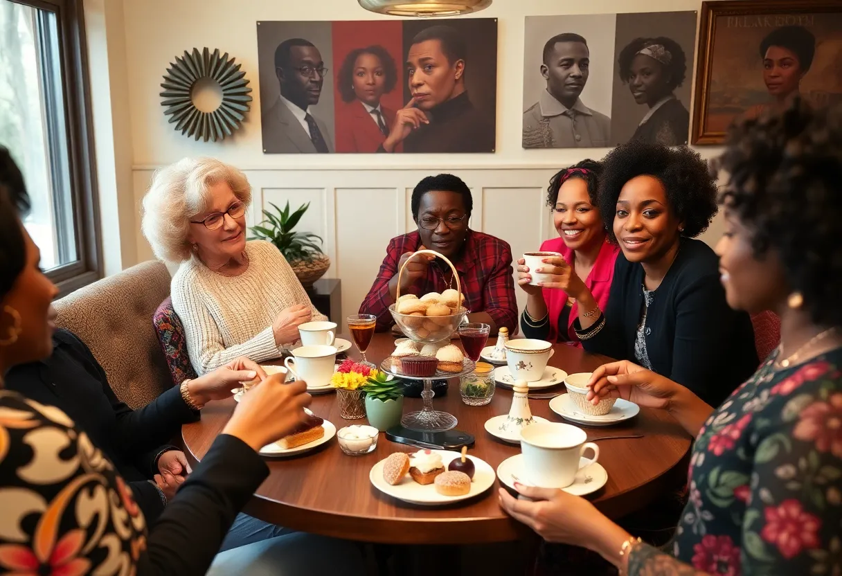 Guests enjoying afternoon tea at an event celebrating Black History Month in Asheville.