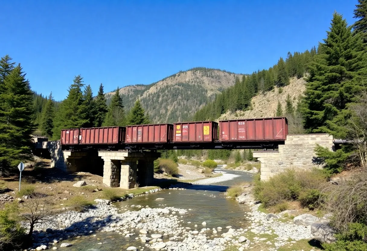 Newly constructed bridge in Asheville made from railroad flatcars