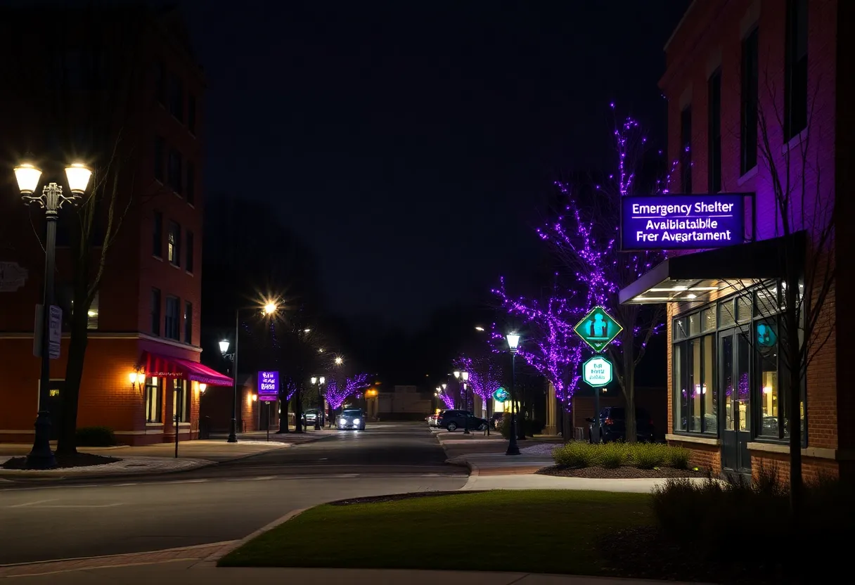 Purple lights shining in Asheville signaling emergency shelter availability