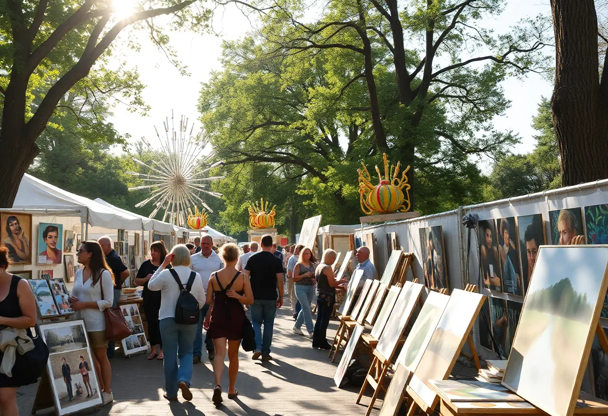 Community festival in Asheville showcasing local artists' work after Hurricane Helene.