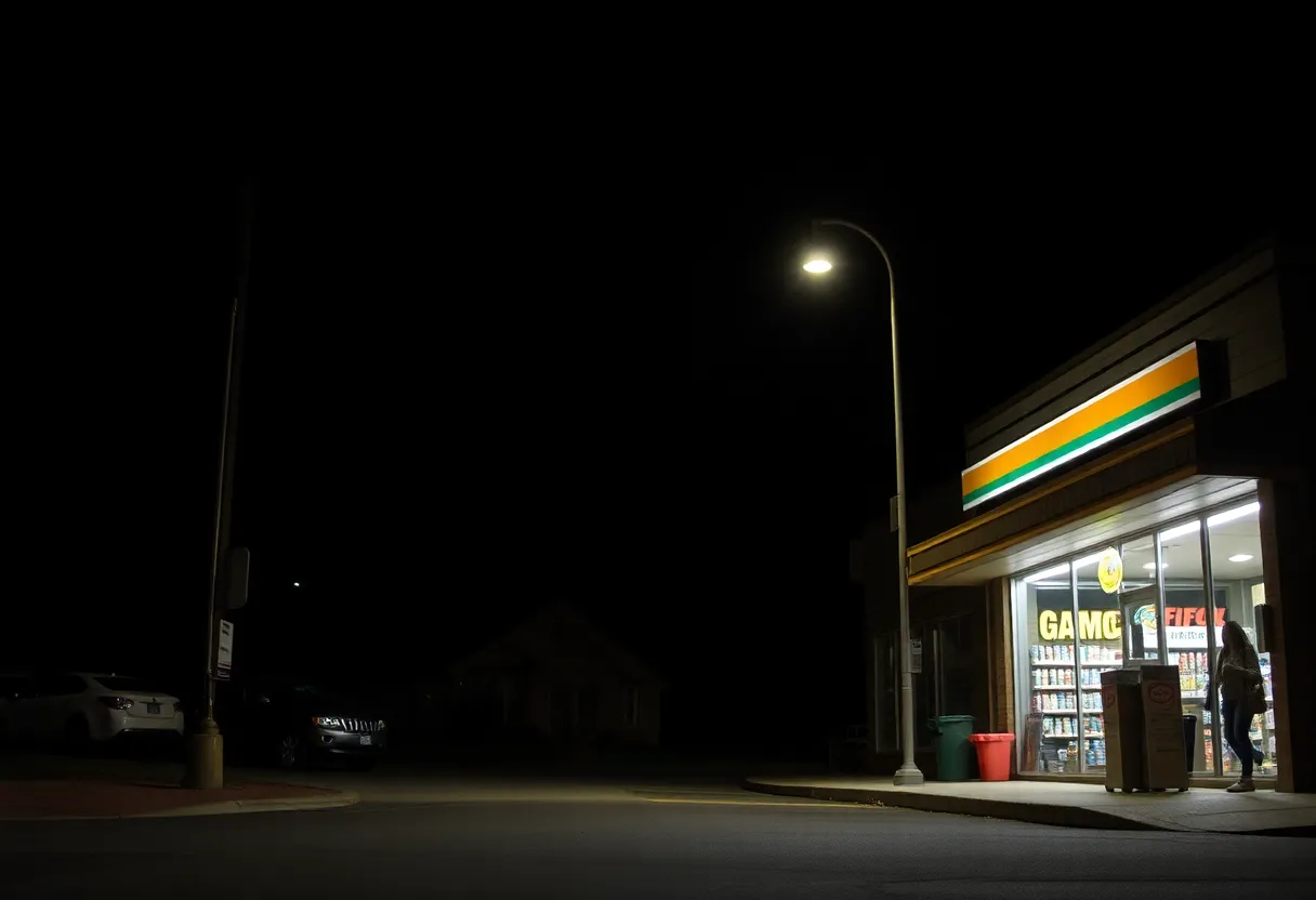 A convenience store in Asheville at night