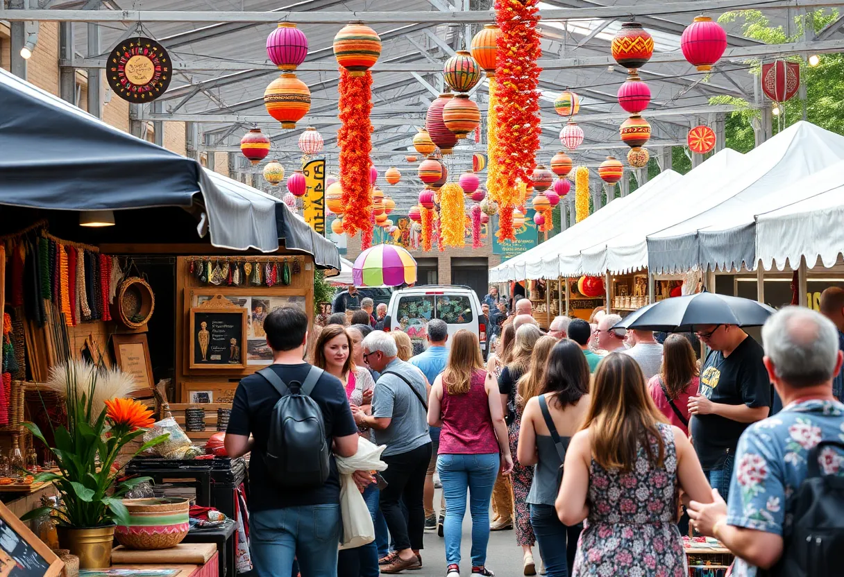 Cultural marketplace in Asheville with local vendors and live music