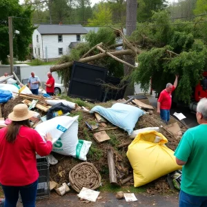 Residents of Asheville cleaning up debris after Hurricane Helene