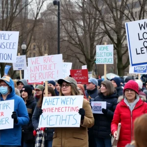 Protesters at Asheville rally supporting democracy