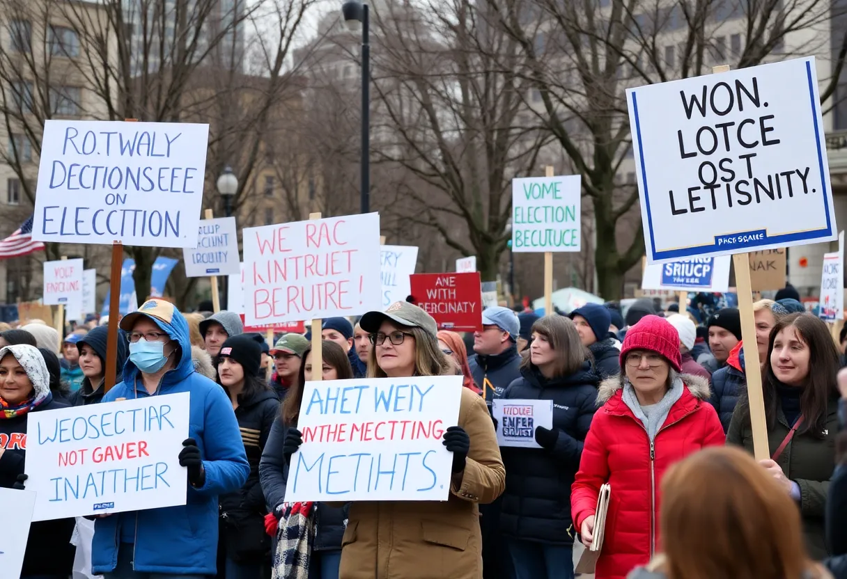 Protesters at Asheville rally supporting democracy