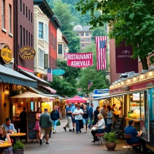 People enjoying food in Asheville's vibrant food scene post-Hurricane Helene.