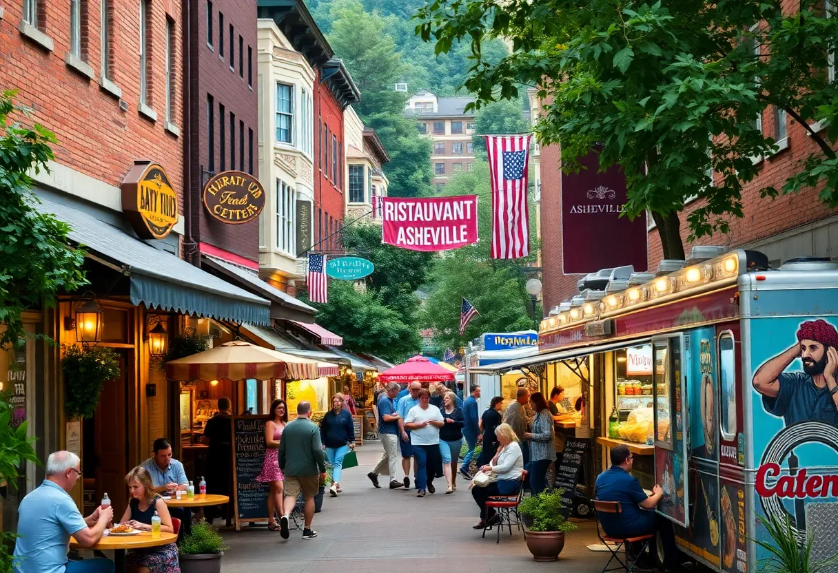 People enjoying food in Asheville's vibrant food scene post-Hurricane Helene.