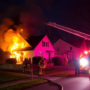 Firefighters tackling a house fire in Asheville