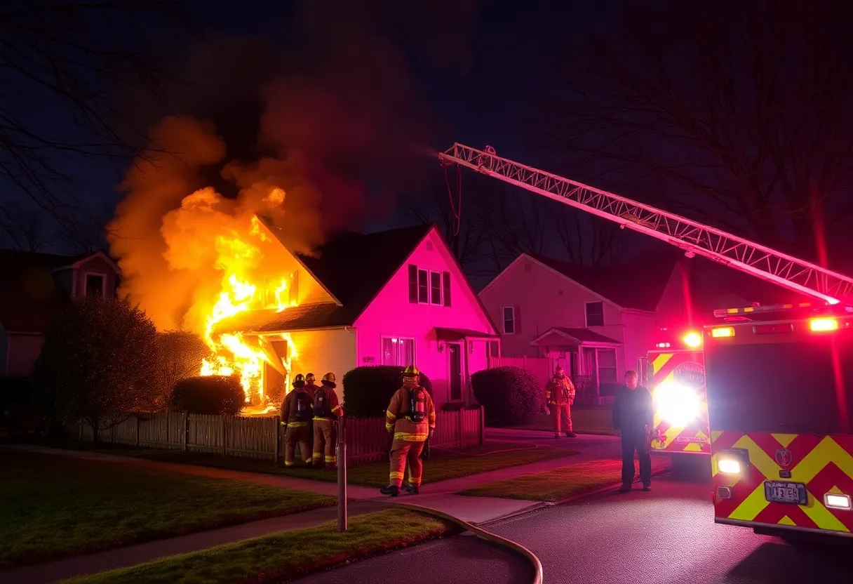Firefighters tackling a house fire in Asheville