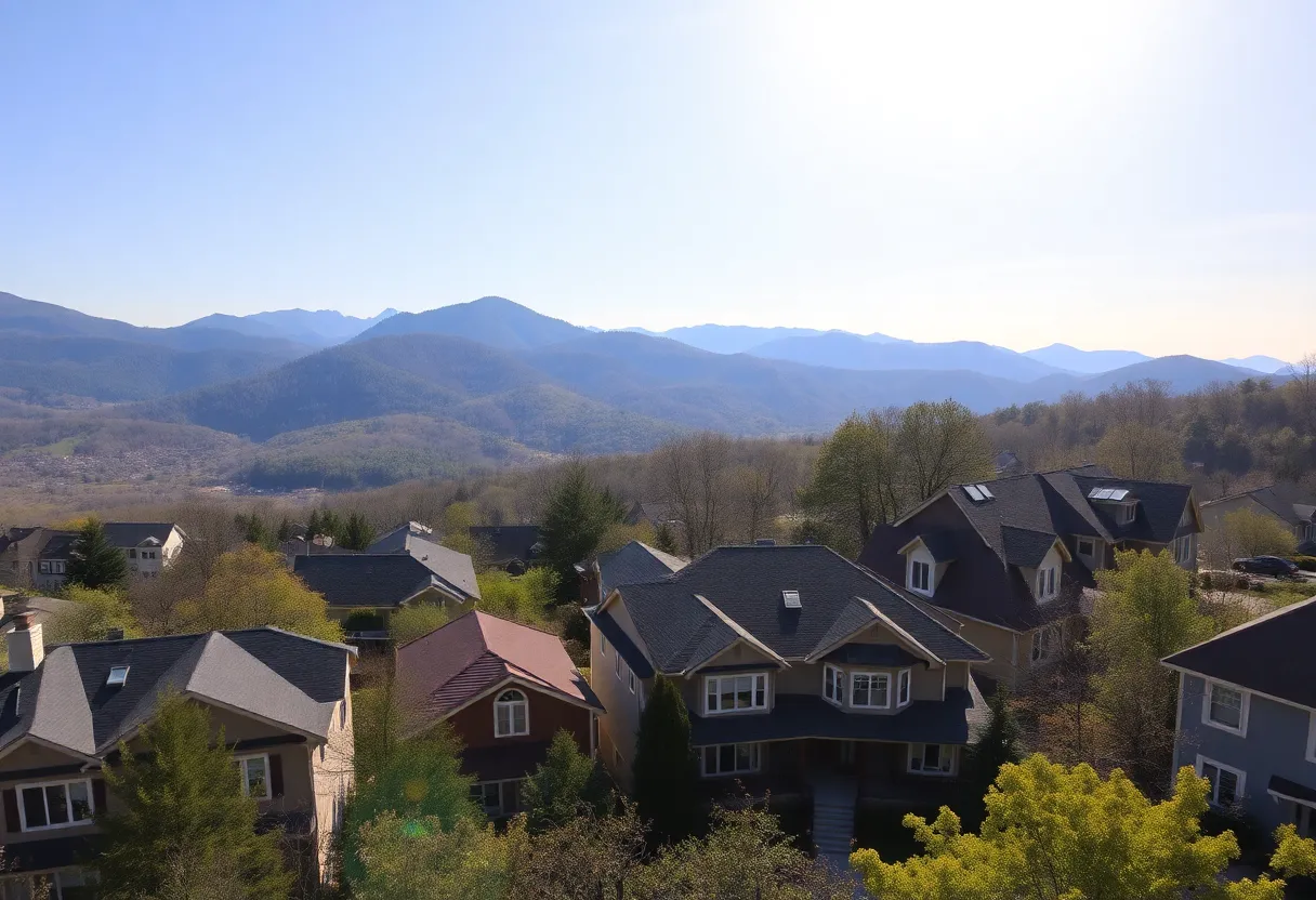 Scenic view of Asheville housing with Blue Ridge Mountains