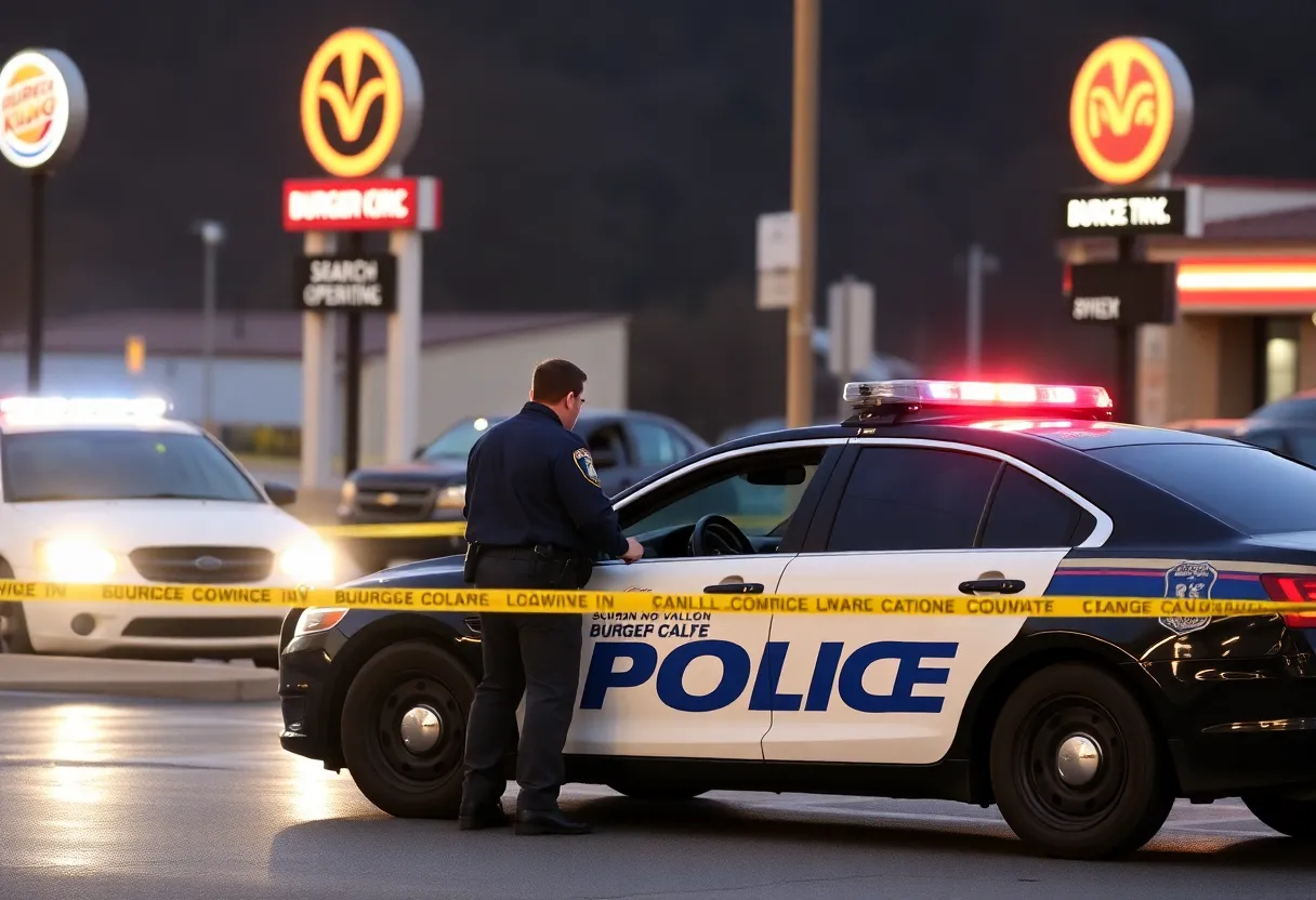 Police car at Burger King in Asheville during the search for Brandon Hicks.