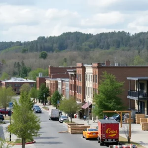 A view of Asheville showing community resilience and recovery efforts.
