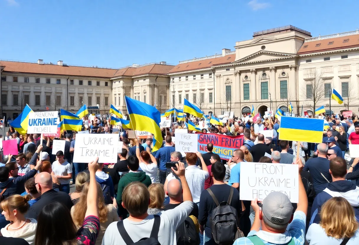 Asheville residents rally for Ukraine support in Pack Square.