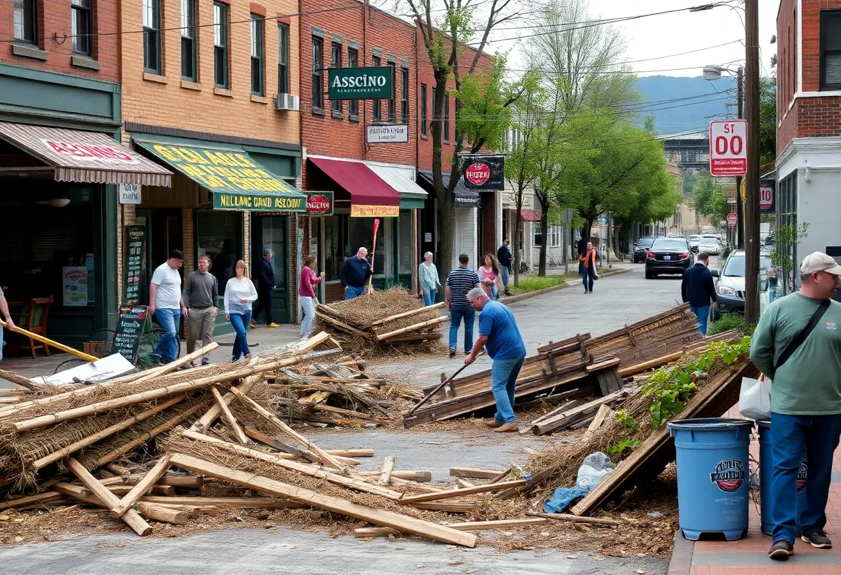 Community members in Asheville working together during recovery efforts