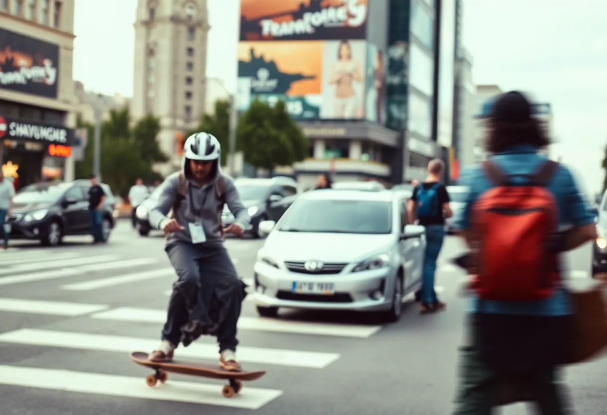 Skateboarder in urban Asheville street
