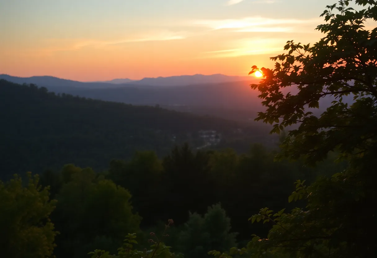 A peaceful sunset over Asheville, NC representing community and remembrance