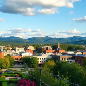 A scenic view of Asheville and Winston-Salem with mountains and gardens