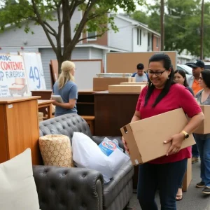 Asheville community members donating furniture to the ReStore after Hurricane Helene.