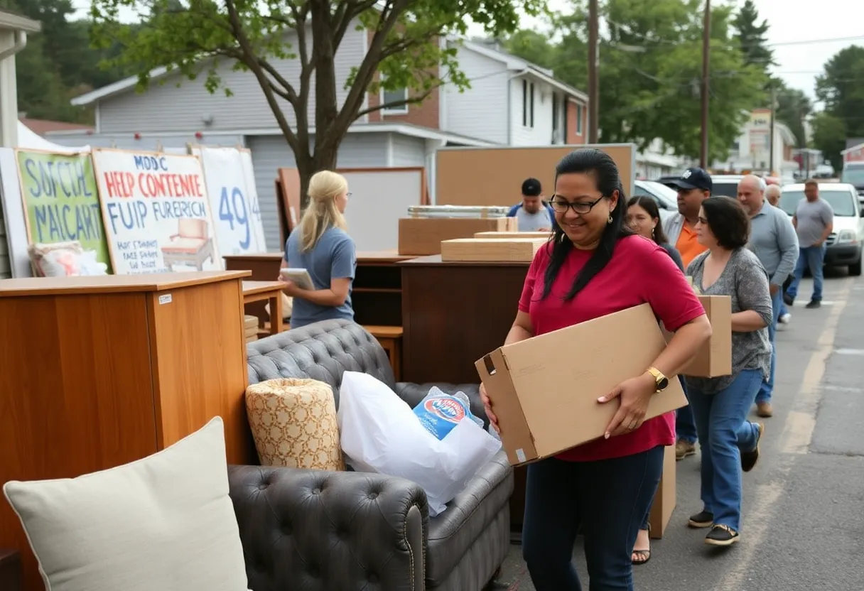 Asheville community members donating furniture to the ReStore after Hurricane Helene.