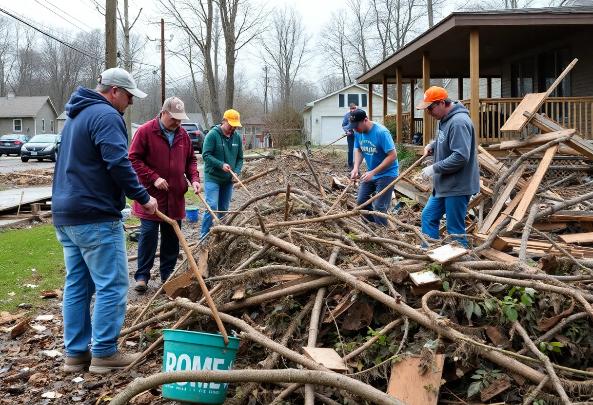 Volunteers clearing storm debris in Buncombe County, Asheville