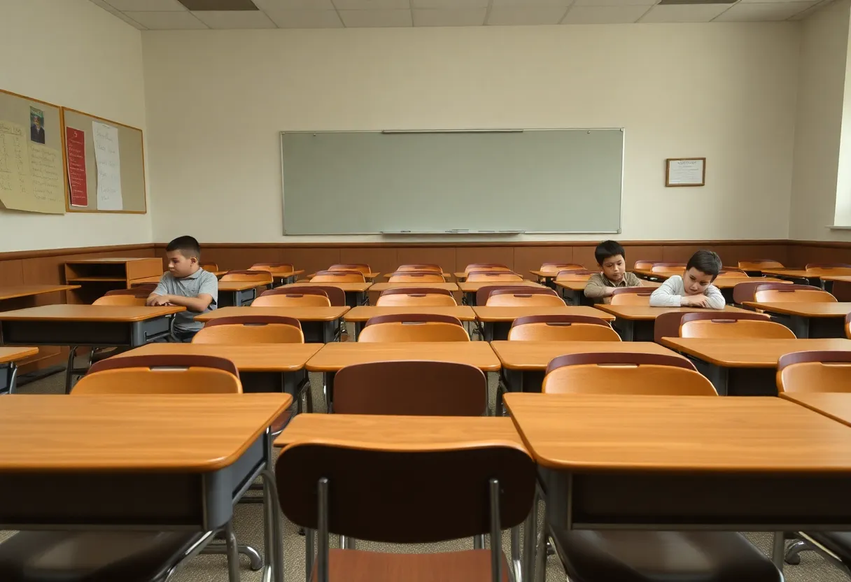 Empty classroom highlighting budget cuts in schools