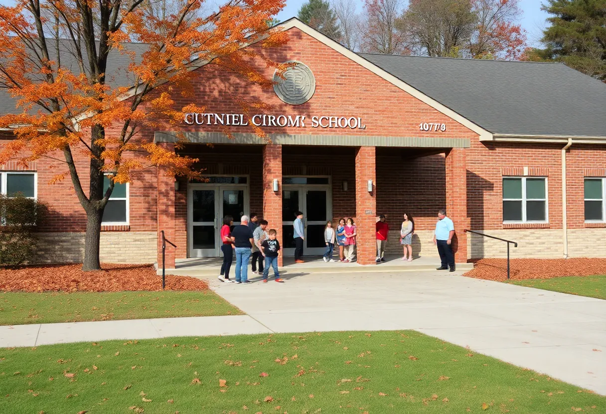 Buncombe County school building during recovery after Hurricane Helene