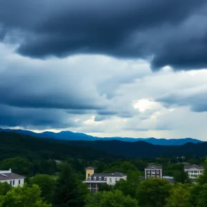 Cloudy skies over Asheville indicating heavy rain