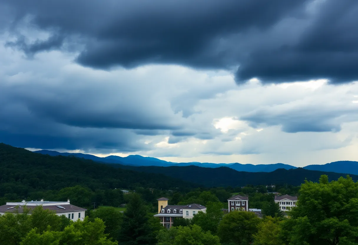 Cloudy skies over Asheville indicating heavy rain