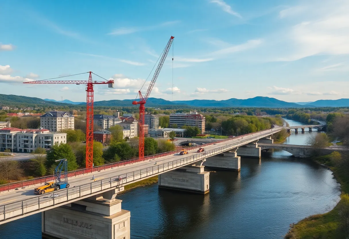 Construction of the I-26 Connector project over the French Broad River.